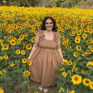 Entro Medium Tan Ruffle Midi Dress